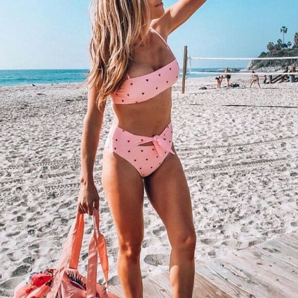 Florakini Pink Embellished Heart Tie Front Bikini Bottom - Picture 1 of 9